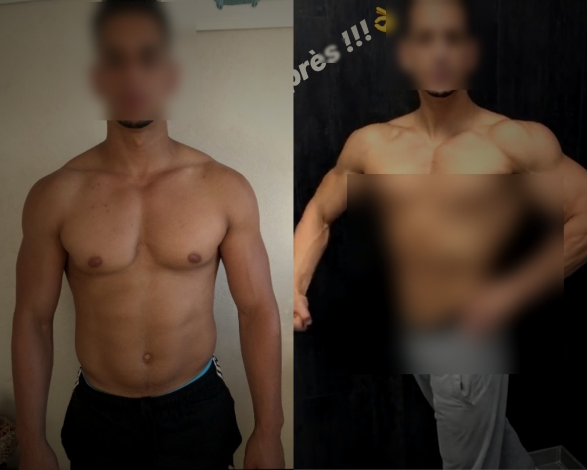 Avant/après programme Titan — prise de masse visible client réel